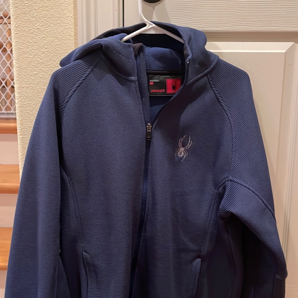 Excellent L Blue Hooded Spyder Men's Stellar Jacket Sherpa Lined Bonded Fleece